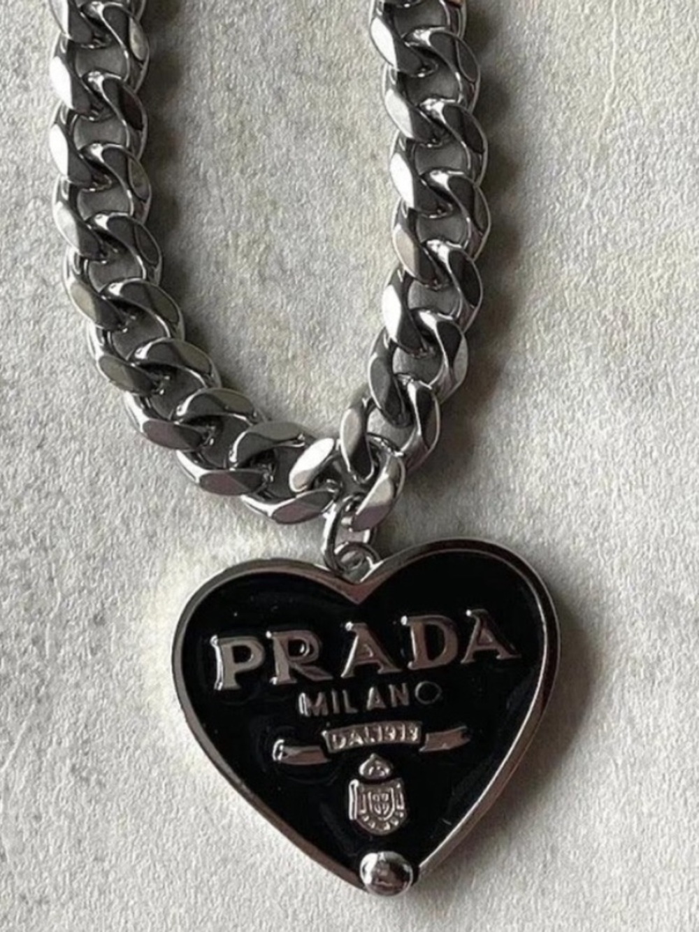 Prada Black and Silver Heart Necklace